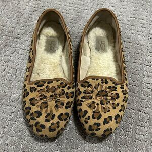 UGG Alloway Leopard Print Sherpa Lined Smoking Loafers Suede Flat Shoe